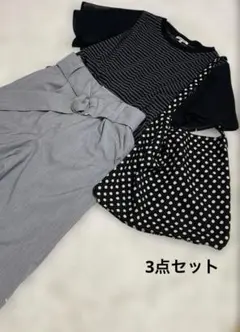 ストライプTシャツとワイドパンツセットアップ