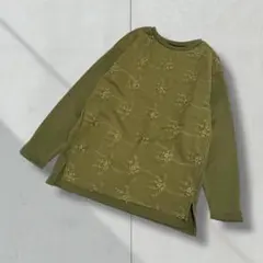 2999【PREZZO】カットソー　長袖　刺しゅう　裏起毛　グリーン　M L