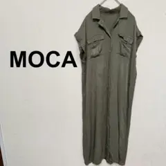 モカ　ノースリーブシャツワンピース　ロング　光沢感　レーヨン