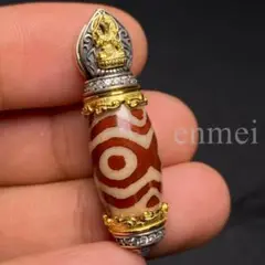 中国古美術・藏區回流・紅肉蓮花三眼天珠・文殊菩薩・天然石・瑪瑙・闢邪消災・根付