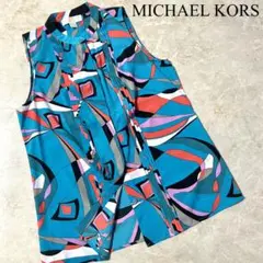 MICHAEL KORS 総柄 ノーカラー ノースリーブ シャツ ブラウス M