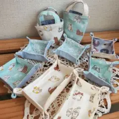 ミニミニ布バスケット　ミニミニトートバック　ハンドメイド　ネコ
