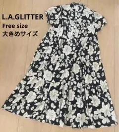 L.A.GLITTER 半袖 花柄 ロング マキシ ワンピース 大きめサイズ