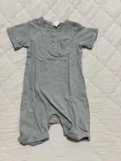 H&M 半袖ロンパース　92 グレー　ボーダー　つなぎ　オールインワン