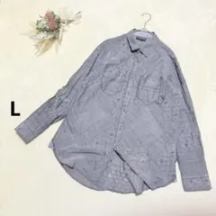 ドラッグストアーズ 【L】 カジュアルシャツ デザインシャツ ドット 刺繍 豚柄