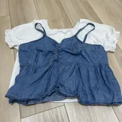 デニムビスチェとホワイトトップスセット　UNIQLO 130 140