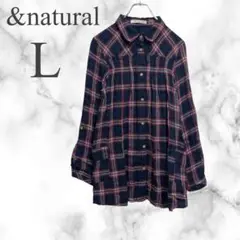 u0026natural シャツ チェック柄 総柄 レディース Lビッグサイズ 美品長袖