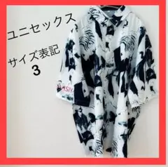 【1点もの】シャツ 半袖 ユニセックス モノトーン サイズ3 総柄 柄シャツ