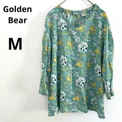 Golden Bea 青緑色 花柄チュニック 五分袖 Vネック M 綿100%