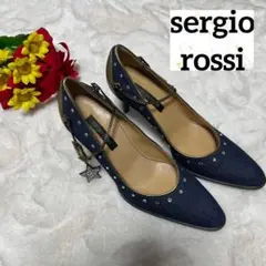 美品 Sergio Rossi デニム生地パンプス