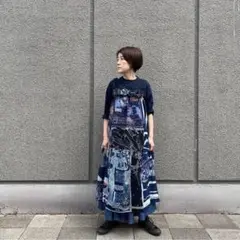 45rpmインデイゴ花柄 パッチワークバンダナワンピース・サイズ０ 45rpmインデイゴ花柄 パッチワークバンダナワンピース・サイズ0