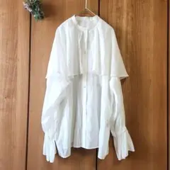 ☘️【ディスコート】ホワイト シフォン 長袖 シアー シャツ 大きな襟付き