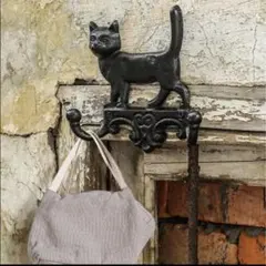猫　壁掛け インテリア ヴィンテージアイアン アンティーク調 ダブルフック