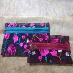 【刺繍ポーチセット（黒×ピンク）】