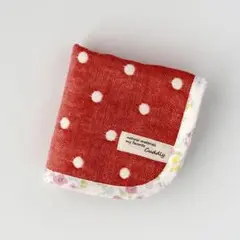 ドット 6重ガーゼハンカチ fuwara ハンドメイド レッド