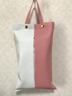 ティッシュケース 吊り下げ (ソフトパック用) ピンク/ホワイト フェイクレザー