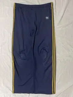 80s old adidas トラックパンツ ネイビー イエロー 古着 ワイド