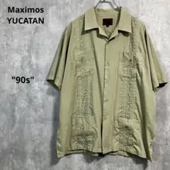 Maximos YUCATAN キューバシャツL 90s グリーン　コットンポリ