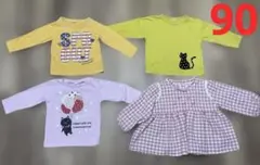 長袖Tシャツ９０センチさくらんぼねこちゃん、風船、ハート4枚セット女の子まとめ売