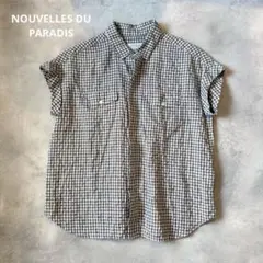 【美品】NOUVELLES DU PARADIS リネンチェックブラウス