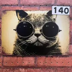 猫 CAT サングラス 《140》ブリキ 看板 レトロ風 ☻