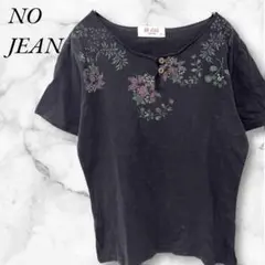 NO JEAN　カットソー　花柄　キーネック　半袖Tシャツ　M　チャコール