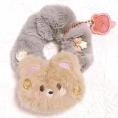 シュシュ ふわふわ アーム バンド ブラウン くま キラキラ ファー デコ ヘア