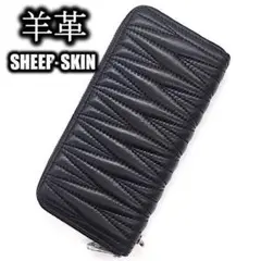 長財布 本革 羊革 シープスキン メンズ レディース ラウンドファスナー 黒