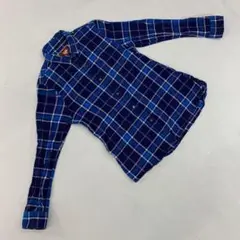 ELKAY チェック柄 長袖シャツ ネイビー 綿100% Lサイズ ブルー