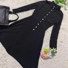 美品　イネド　ひざ丈シャツワンピース　黒　Aライン　日本製　薄手　2 M