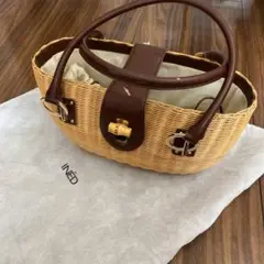 【美品】INED イネド かごバッグ トートバッグ 黒 大き目 セール】【雑材】合皮ハンドルかごバッグ（トートバッグ