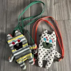猫とウサギリバーシブルカラフルポシェットセット未使用保管品ドットチェックボーダー