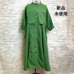 MS054 新品 7分袖ワンピース カーキ グリーン