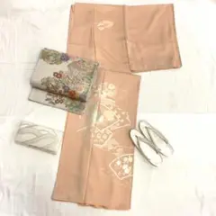 【2279】着物 訪問着・付下 袷 正絹 三つ紋 檜扇 牡丹 菊 品販売♪