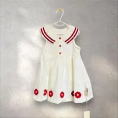 新品未使用dave&bellaセーラー襟花柄刺繍ワンピース80