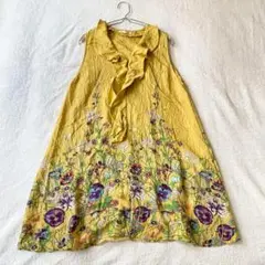 【favori】ノースリーブワンピース チュニック Vネック フリル 花柄S相当