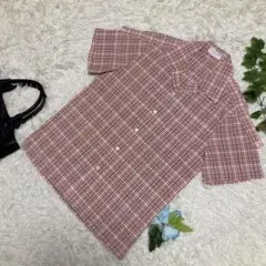 美品　ポールスチュアート　半袖シャツ　オレンジ　ピンク　チェック　メンズ　XS