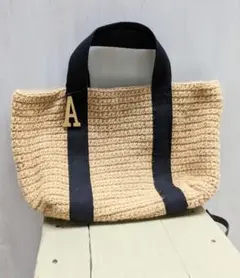 麻紐バッグ ハンドメイド イニシャル ドット柄