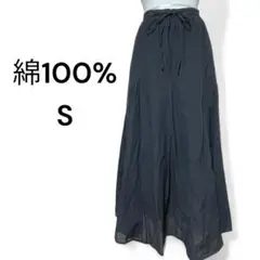 ナチュラル コットン ロングスカート S ネイビー 涼しい ナチュラル 軽い