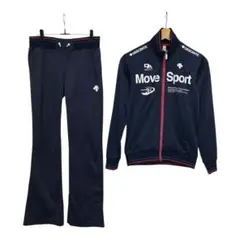 デサント×ムーブスポーツ　ジャージセットアップ　ジャケット&パンツ　デカロゴ　紺