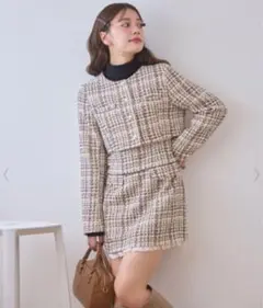 nice claup ツイードショートジャケット　ベージュ
