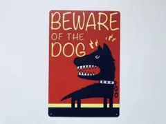 ブリキ看板 BEWARE OF THE DOG 犬に注意 いぬ P-217