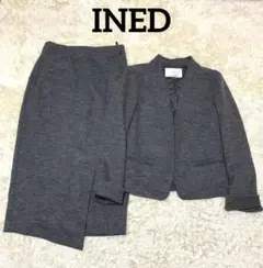 【INED】 セットアップスーツ ノーカラー ウール グレー