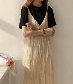 ベージュ キャミワンピース ロング丈