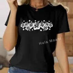 ハイビスカスTシャツ♡M♡フラダンス ハワイアン♡綿コットン 花♡半袖 おしゃれ