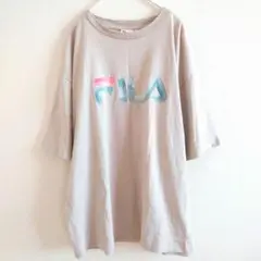FILA ビッグロゴ 半袖Tシャツ Lサイズ ベージュ系 ゆったり