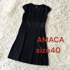 ♦︎美品アマカ素敵な総プリーツワンピース　ネイビー　L
