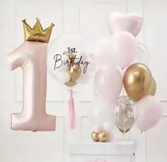 1歳 お誕生日 女の子 風船 ピンク　セット