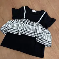 最終値下げ！しまむら　チェック柄フリル付きTシャツ 140
