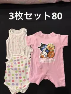 激安6）アンパンマン半袖ロンパースユニクロメッシュアンダーロンパース2枚　計3枚